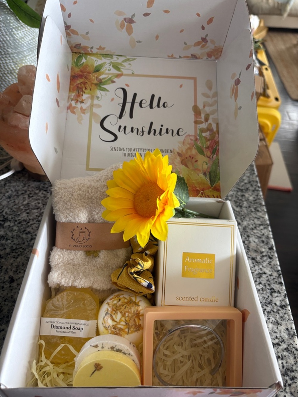 Sunshine Gift Box with Yellow Sunflower & Aromatic Candle